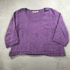 Flax Brand Top Shirt Women Medium Purple Linen Crop 3/4 Sleeve Lagenlook Coastal picture