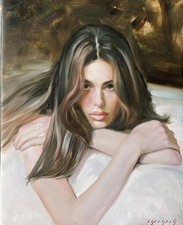 Original Oil Painting,  Portrait, Female Figure, Modern Art 16x20 Inch picture