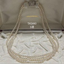 TASAKI pearl necklace, Triple-strand ribbon silver, genuine pearls Made in Japan picture