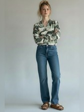 wild fable Olive & Cream Camo V-Neck Cropped Hoodie picture