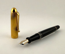 Aurora 88 Big Black Resin Gold Plated Cap Fountain Pen 14K Gold Nib picture