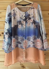 Citron Santa Monica Size Medium 100% Silk Double Layer Blouse Floral Semi Sheer picture