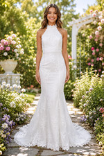 Lulus Medium Dreamy Glamour White Embroidered Halter Mermaid Wedding Dress picture