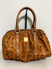 MCM Brown Monogram Satchel Top Handle Bag Zip Closure Double Handles Gold picture