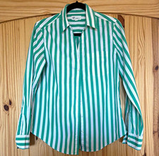GAP Perfect Shirt Women’s S Green/White Striped Poplin Button-Up Point Collar picture