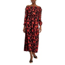 INC International Concepts Black Off-Shoulder Dress with Red Floral Print picture