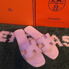 Hermes Oran Slip-On Sandals Women Size EU 38/US 8 White picture