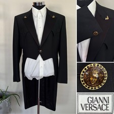 Vintage Gianni Versace Gold Medusa Buttons Black Wool Tuxedo Tailcoat 50 Italy picture