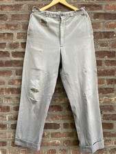 Vintage 50s Montgomery Ward Grey Chino Sanforized Army Twill Trousers 31X33 picture