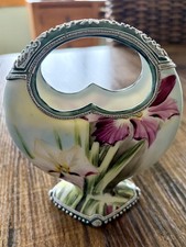 Antique Nippon Moon Basket Vase Hand Painted Iris Moriage Japan c1910 picture