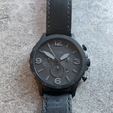 Fossil Nate Chronograph Watch 50mm Black Case & Leather Band - JR1354 - A19 picture