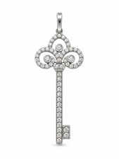 18K White Gold Diamond Clover Key Pendant with Chain picture
