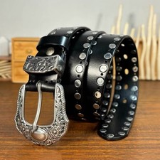 Real Leather Belt Heavy Metal Stainless steel Rivet Studded Unisex Punk Belts picture