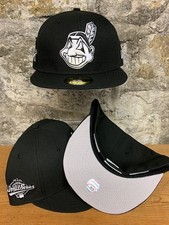 Cleveland Indians Wahoo Black New Era Fitted Club 59Fifty Hat White Custom NEW picture