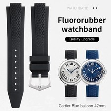 Convex Interface Fluorine Rubber Watch Band Strap For Cartier Ballon Bleu 42mm picture