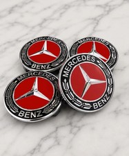 MERCEDES BENZ SET OF 4 BLACK-RED 75 mm/2.95in Wheel Center Caps Fits Most Models picture