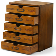 Vintage 5-Drawer Wooden Desk Organizer - Craft Storage - Rustic Shelf Drawer - H picture