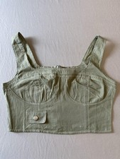 mi ami for francesca's Olive Green Crop Top with Front Pocket and Zip Detail, M picture