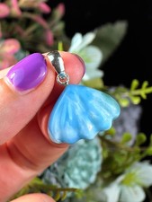 BLUE LARIMAR SEASHELL PENDANT STERLING SILVER NECKLACE SMALL STONE JEWELRY picture