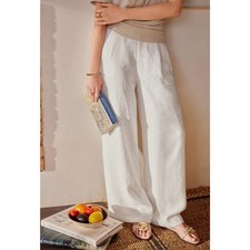 Brand New OGL Women's S Viscose-Linen Breezy Mid Rise Wide Leg Pant with Pockets picture