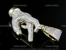 1.80 Ct Round Cut Moissanite Throwing Signs Pendant Charm 14K Yellow Gold Plated picture