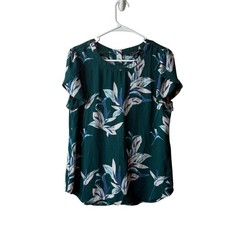 41 Hawthorn Stitch Fix Green Floral Flutter Short Sleeve Blouse Size Medium picture