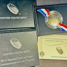 2014-S Baseball Hall of Fame Proof Half Dollar, Curved 50C, OGP & COA picture