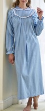 National Women’s L Blue Stripe Flannel Nightgown NWT 100% Cotton Button Front picture