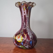 Vintage Murano AVeM Tutti Frutti  Vase Ruffled Rim Zanfirico Aventurine 7.5