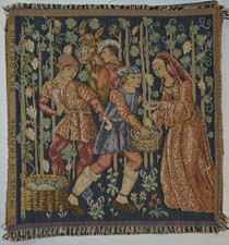 Vintage French Medieval Grape Harvest Scene Tapestry 10x10 – Wall Art 1990s picture