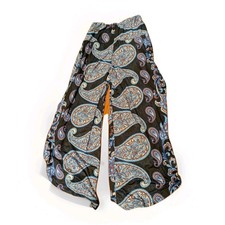 Loveu Dear Women’s Medium Boho Paisley Wide Leg Pants Blue Black Side Slit Flowy picture