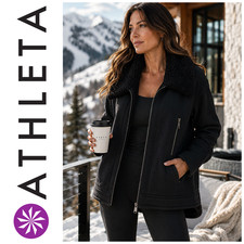 Athleta Westbound Sherpa Jacket Plus Sz 1X Black Fleece Lined Modal Plus 467749 picture