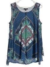 Roz & Al Chiffon Print Flowy Size XL Sleeveless Blouse  EUC picture