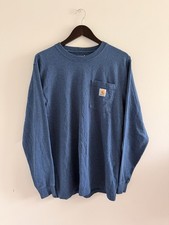 Carhartt K126 Men's Loose Fit Long Sleeve Crew Neck Pocket Tee Blue S picture