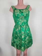 1960s Vintage Edith Flagg Gteen Gold Party Dress Floral Brocade Women's Size 4 picture