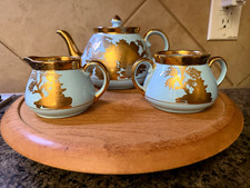Circa late 1940’s Gibsons Staffordshire England Chinoiserie Blue , Gold Tea Set picture
