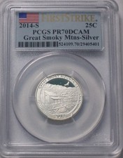 2014 S $.25 Great Smoky Mtn Silver PR70DCAM PCGS First Strike Flag Label picture