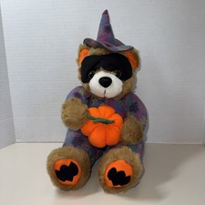 Vintage Kuddle Me Toys Halloween Teddy Bear Plush 14” Witch Hat picture
