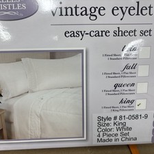 Vintage Eyelet King  size sheet set pure white BRAND NEW FACTORY SEALED NEW  picture
