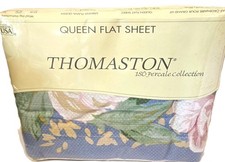 Thomaston Roslyn Flowers Queen Flat Sheet Percale 180 Count Cottage Core Vtg NOS picture