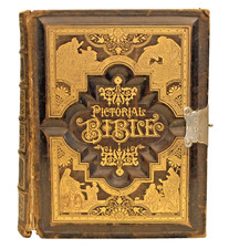 LARGE 19th CENTURY EMBOSSED LEATHER PICTORIAL BIBLE 1500 ENGRAVINGS picture