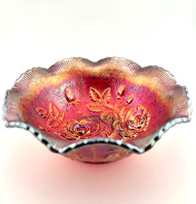 Imperial Glass Open Rose Carnival Glass Bowl 7.5