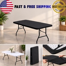 6FtPlastic Folding Table cover Ideal for Indoor/Outdoor Dining & Party Use Black picture