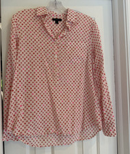 J.CREW Size 2 Pink/White Floral 100% Cotton 1/2 Button-Down Collared Blouse picture
