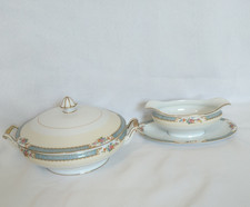 Vintage Noritake N193 Vegetable Bowl With Lid & Gravy Boat Lot Floral Gold Trim picture