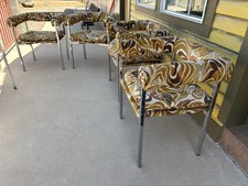 MCM Chrome, Wool Psychedelic Print Chairs Set Of 4 Great Condition $850 picture