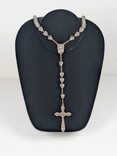 Vtg Roma Sterling Silver Italy Rosary Clear Crystal Beads Catholic Crucifix 43g picture