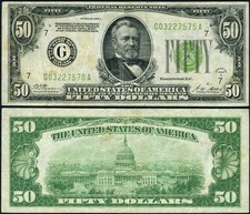 FR. 2101 G $50 1928-A Federal Reserve Note Chicago G-A Block LGS VF - Stain picture