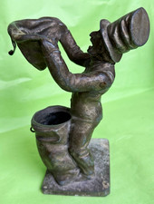 Vintage Circus Clown Metal Bank Figurine Antique Finish 6in 3D Hat Bucket Base picture