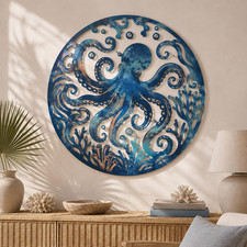 Octopus 2D Metal Wall Art Coastal Ocean Nautical Sea Life Beach Decor picture